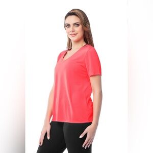 NWT Athletic Works Women's ActiveTexture Knit V-Neck Tee XL Color-Coral Freeze